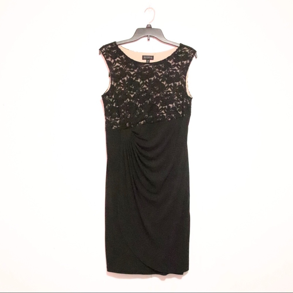 Enfocus Studio Petite Black Laced Faux Wrap Dress
